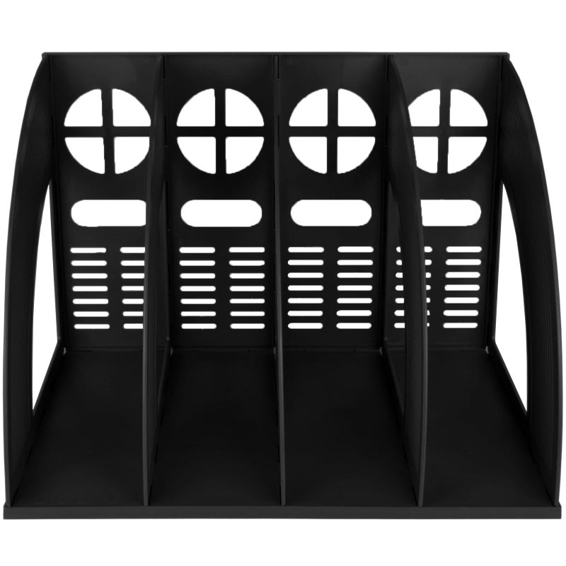 SAYEEC Sturdy Magazine Holder 4 Compartments Plastic Desktop File Organizer File Dividers Office Organizer Storage Document Magaizne Rack Display Box (Black) - Image 3